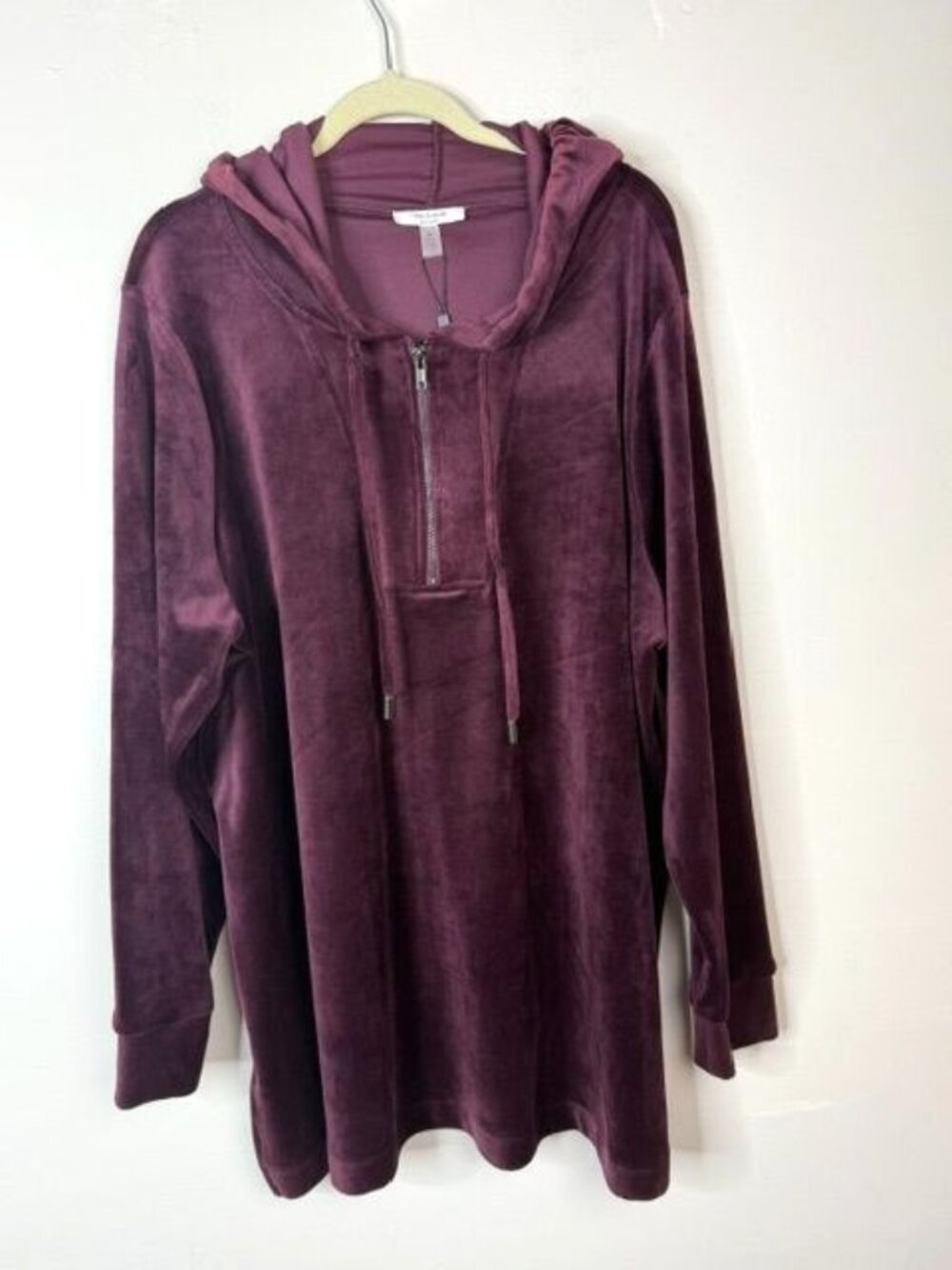 NWT Cable & Gauge Studio Wine Color 1/4 Zip Velour Hoodie Sweatshirt Size 2X